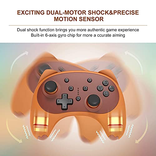 Mando para Nintendo Switch, KINGEAR Inalambrico Pro Controller Compatible con Switch/Switch Lite/PC, Kawaii Gato Gamepad Joystick con 6 Ejes/Turbo/Control de movimiento