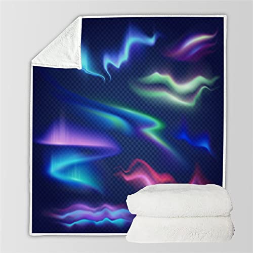 Mantas Auroras Boreales Oscuras Sherpa Reversible con Estampado de para niños Adultos Manta de Microfibra Suave cálida y sólida para Cama sofá y Viaje 130x150 cm