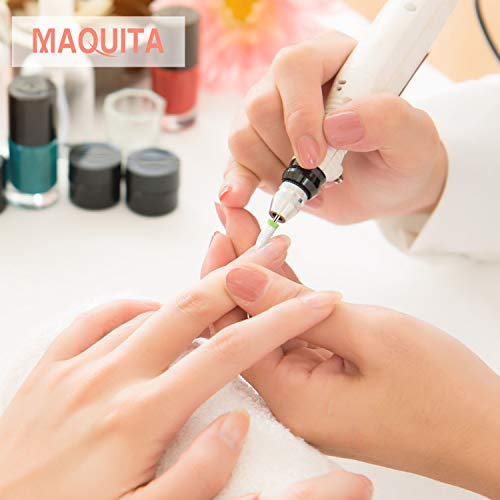 MAQUITA Juego de 7 brocas de cerámica para uñas, profesional, para quitar gel, acrílico, cutícula, diamante, 3/32, brocas para uñas, para manicura, pedicura, salón, uso en el hogar (White)