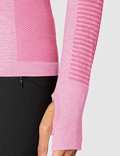 Marca Amazon - AURIQUE Camiseta Deportiva de Manga Larga sin Costuras Mujer, Rosa (Pink Marl), 42, Label:L