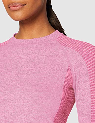 Marca Amazon - AURIQUE Camiseta Deportiva de Manga Larga sin Costuras Mujer, Rosa (Pink Marl), 42, Label:L