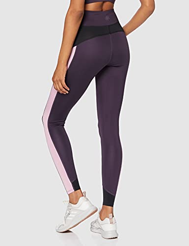 Marca Amazon - AURIQUE Mallas de Deporte Combinadas con Tiro Alto Mujer, Morado (Nightshade/Black/Mauve Mist), 38, Label:S