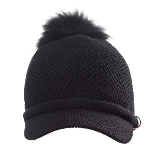 Marca Amazon – Hikaro Ladies Beanie Hat Invierno Beanie Sombrero Peaked Beanie Caliente Lana Sombrero De Punto Bobble Piel Sintética Beanie Sombrero Negro