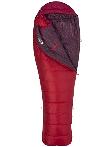 Marmot Always Summer Saco de Dormir Mommy, Relleno de Plumas de Ganso 650, Muy Ligero y cálido, Unisex-Adult, Team Red/Sienna Red, Regular: 183 cm