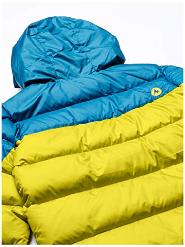 Marmot Guides Down Hoody - Chaqueta con capucha para niño, color citronela/azul moroccano, talla S