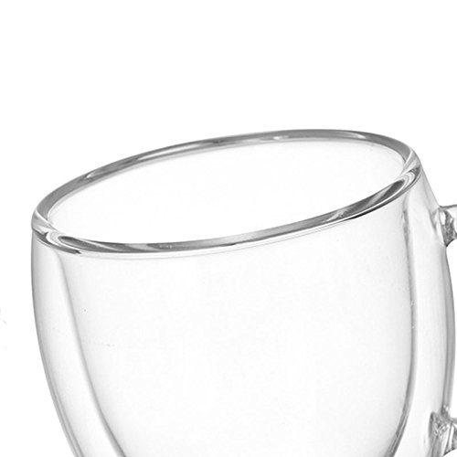 Marooma Tazas de café de cristal, 150 ml, con aislamiento de doble pared, con aislamiento térmico, resistente al calor, tazas de borosilicato con mango para café, té, café expreso, cerveza, juego de 4