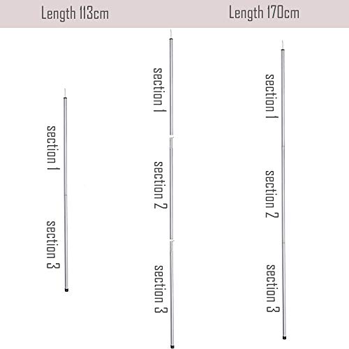 mastil para toldo Vela Telescópico de Aluminio 2 X 2M Ajustable Postes toldos Plegables Varillas Tienda para campaña Vela Refugio Playa Techo Vivac (170mm, Planchar)
