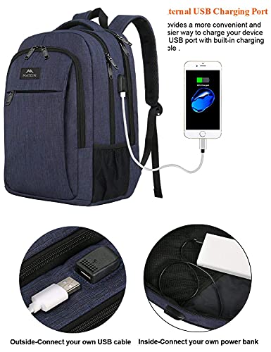 MATEIN Mochila Escolar 15.6 Pulgadas Mochila Portatil Antirrobo Mochila para Portátil Delgada Mochila Ordenador Portatil Hombre con Puerto USB para Adolescente Niño Niña - Azul