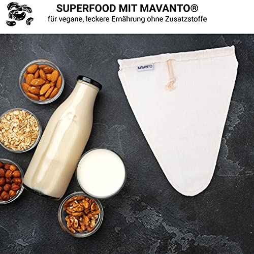 MAVANTO® Bolsa leche vegetal de cáñamo 25 x 30 cm para leche de almendras, leche de avena, leche de avellanas y zumos caseros - reutilizable y lavable (Forma de V, 2 piezas)