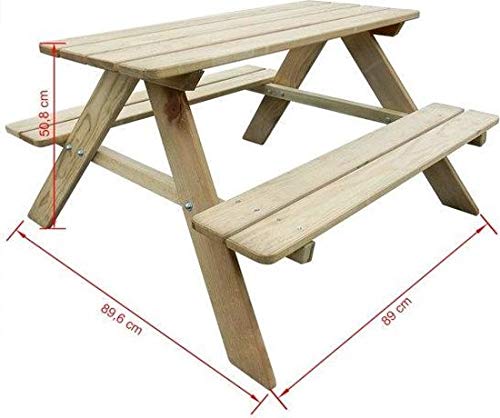 MaxxGarden - Mesa de pícnic, para niños, bancos plegables de madera - 90 x 79 x 50 cm