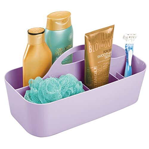 mDesign Caja con asa para la Ducha con 6 Compartimentos – Caja organizadora portátil de plástico para Accesorios de baño – Cesta de almacenaje para Gel, champú, Cuchillas, etc. – Lila Claro