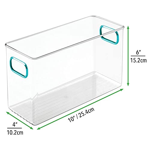 mDesign Cajas para nevera con asas – Cajas organizadoras altas para frigorífico, encimera o armarios de cocina – Organizador de cocina ideal para alimentos – Juego de 4 – transparente y azul