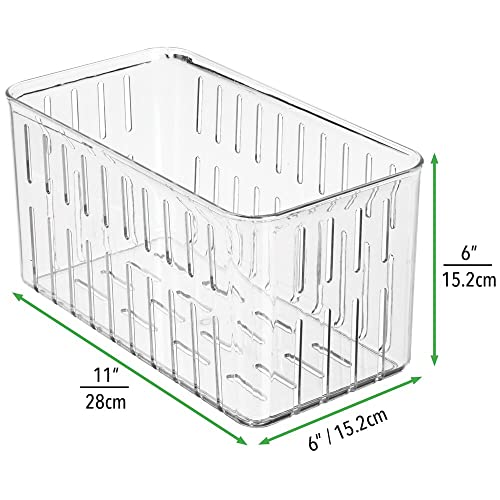 mDesign Organizador de nevera – Práctico organizador de despensa sin tapa – Cajas plásticas organizadoras para alimentos con ranuras laterales de ventilación – transparente