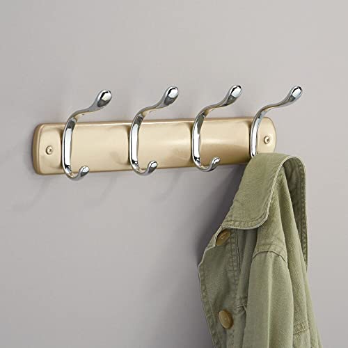 mDesign Perchero de pared de acero - Colgador de ropa con 8 ganchos - Cuelga ropa para recibidor: abrigos, sacos, chales, pañuelos - Muy útil para organizar armarios y guardarropas - color champaña