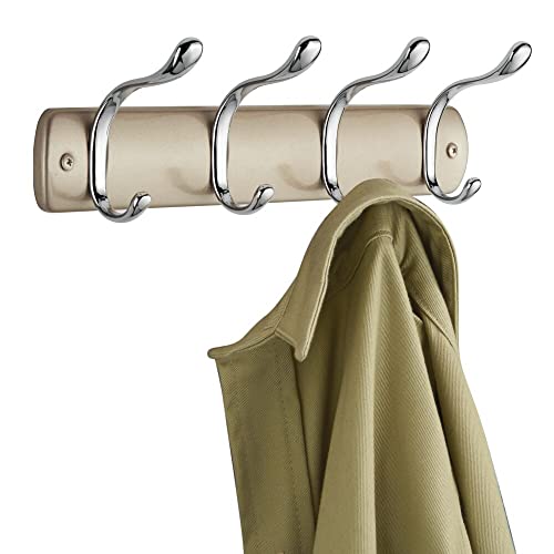 mDesign Perchero de pared de acero - Colgador de ropa con 8 ganchos - Cuelga ropa para recibidor: abrigos, sacos, chales, pañuelos - Muy útil para organizar armarios y guardarropas - color champaña