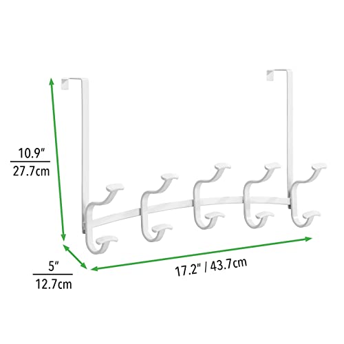 mDesign Perchero de Puerta metálico con 10 Ganchos – Elegante Colgador de Puerta para Abrigos, Chaquetas, pañuelos o Bolsos – Práctico cuelga Ropa para Colocar sobre la Puerta – Blanco Mate