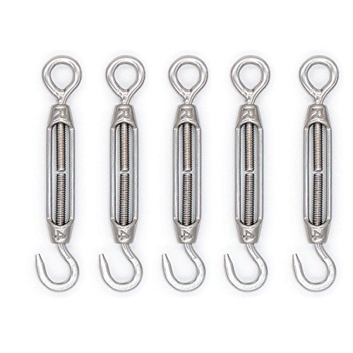 Mecollection 5pcs M4 Gancho de acero inoxidable 304 y tensor de ojo Gancho de alambre RopeTension