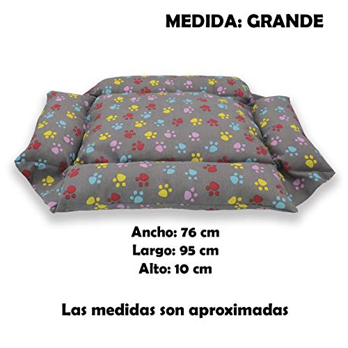 MERCURY TEXTIL – Cama Doble Uso para Mascotas, rellena de Fibra Hueca, cómoda y Transpirable. Lo Ideal para Tus Mascotas. (Large, Huellas Mascotas)