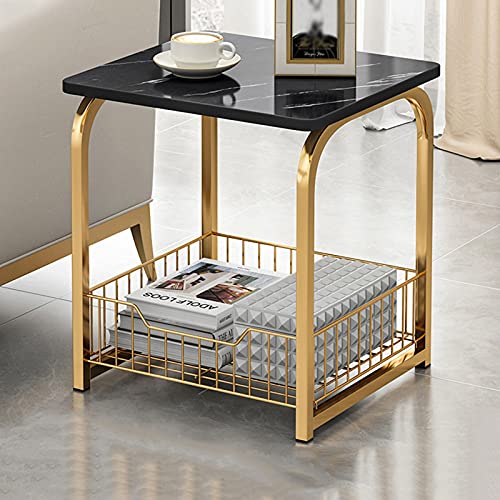 Mesa de Café Mesa de Salón Mesa auxiliar, Metal de café, Metal, Almacenamiento con Cesta de almacenamiento para mesa de dormitorio Libres de mesa Mobiliario para vivir Mesas Laterales ( Color : A )