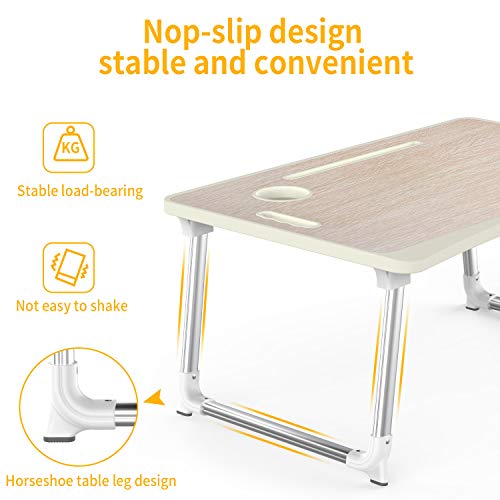 Mesa para Ordenador Portátil, Portátil Mesa Cama Plegable Mesa Escritorio Plegable con Portavasos/ Soporte para Tableta/ Manija (65*45 cm, Roble Amarillo)