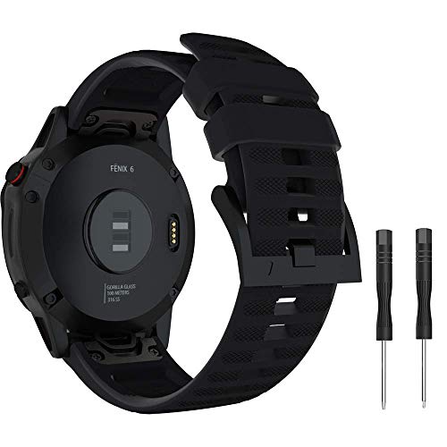 METEQI Correa Compatible con Garmin Fenix 6,22mm Silicona Reemplazo Banda para Garmin Fenix 6/Fenix 6 Pro Fenix 5/Fenix 5 Plus/Forerunner 935/Approach S60 (Negro)