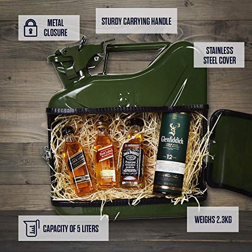 mikamax – Jerrycan Whiskey Bar 5L – Canister Minibar – Verde – 24.5 x 9.5 x 28 cm – Bar Mobil – Caja de Regalo – Bebidas Alcoholicas