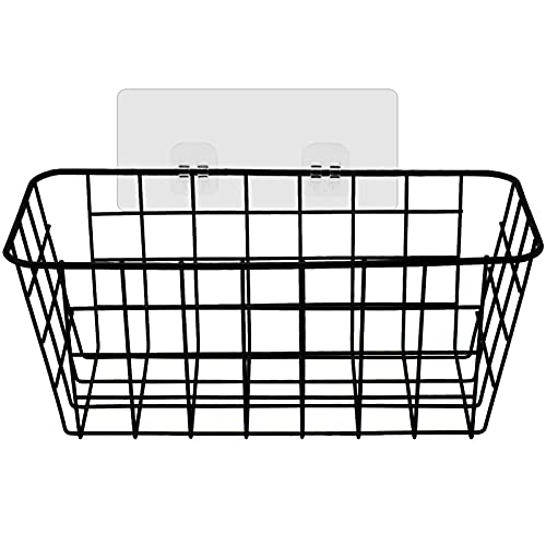 Mikihat Estantes Cesta para Ducha, Cestas de almacenamiento de metal Estante de Almacenamiento de Baño Adhesivo Organizador de Carrito de Ducha Montado en Pared Canasta de(Negro)