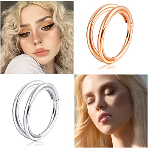 MILACOLATO 16G 18G Anillo Septum Clicker Acero Quirúrgico 316L 10MM 8MM Anillo Nariz Doble Piercing Helix Piercing Joyería Daith Pendientes Aro Conch Rook Helix Tragus Piercing Joyería para Mujer