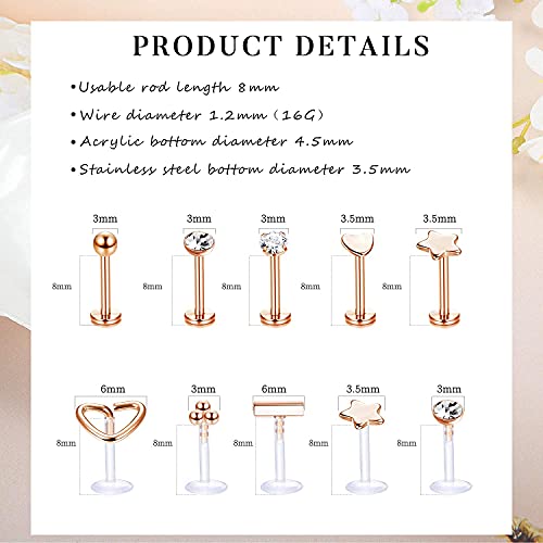 MILACOLATO Forward Helix Cartílago Tragus Pendientes Stud Acero Inoxidable Transparente Labio Nariz Anillos Labret Studs CZ Flores Hoja Ópalo Barbell Helix Cartílago Pendiente Piercing Jewelry 16G