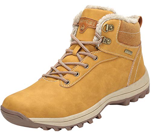 Mishansha Hombre Mujer Botas de Nieve Invierno Botines Senderismo Impermeables Deporte Trekking Zapatos Fur Forro Aire Libre Boots,Amarillo 44 EU