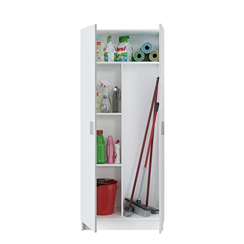 Mobelcenter - Armario Multiusos 2 Puertas - Armario Auxiliar con Escobero - Acabado Color Blanco - Medidas: Ancho: 73 cm x Fondo: 37 cm x Alto: 180 cm - (1231)