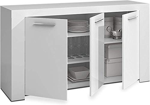 Mobelcenter – Mueble Aparador Moderno Ambit 3 Puertas– Buffet Moderno – Armario Auxiliar Comedor – Acabado Color Blanco Artik – Medidas: Ancho: 144 cm x Fondo: 42 cm x Alto: 80 cm - (1105)