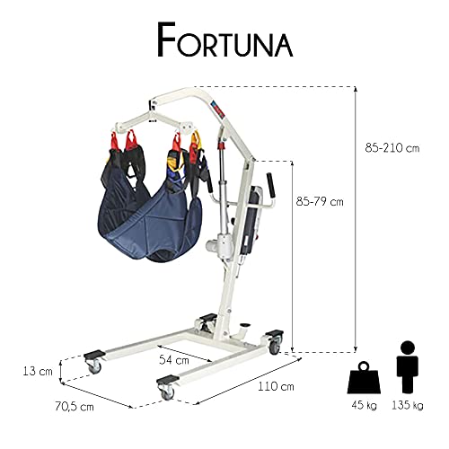 Mobiclinic, Grúa eléctrica, Fortuna, Marca Española, Soporta 135 kg, Arnés de Transferencia Incluido, Para Minusválidos, Personas Mayores, Estable, Acero, Segura, Ortopédica, Plegable, Fácil de Usar