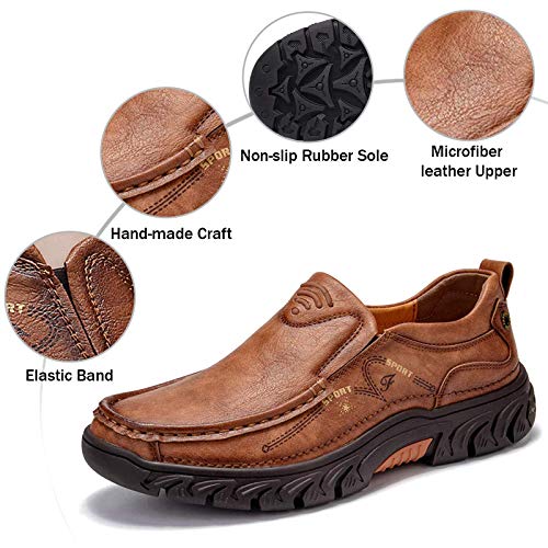 Mocasines de Piel para Hombre, Estilo Casual, Oxford, Costuras a Mano, cómodos,Caminar,Trabajo, Oficina, Zapatos Vestir, Antideslizantes,Verano,Barco, Punta Redonda, Ajuste Ancho Caqui 48 EU