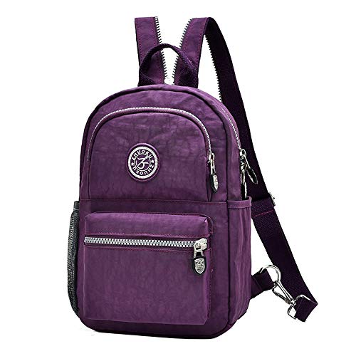 Mochila de nailon impermeable para la escuela, universidad, color Morado, talla Small