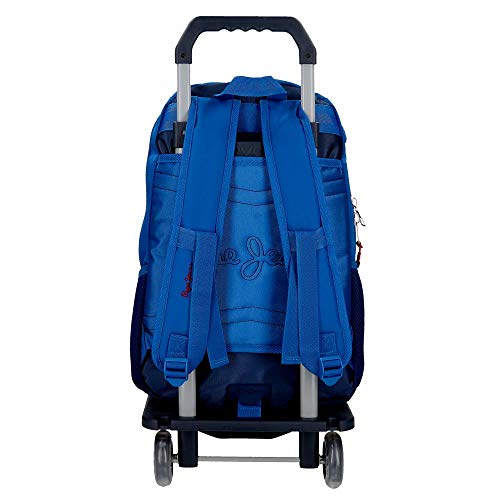 Mochila Pepe Jeans Overlap Doble Cremallera con Carro, Azul, 31x46x16 cms