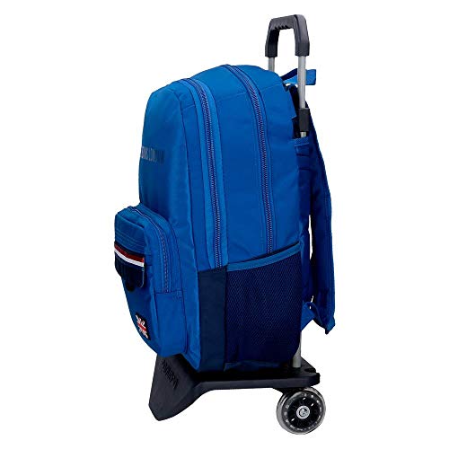 Mochila Pepe Jeans Overlap Doble Cremallera con Carro, Azul, 31x46x16 cms