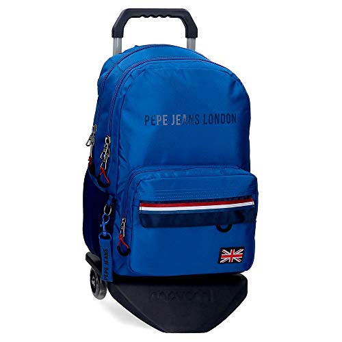 Mochila Pepe Jeans Overlap Doble Cremallera con Carro, Azul, 31x46x16 cms