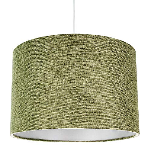 Moderna y elegante pantalla de lámpara de tambor de tela de lino liso de salvia verde oliva 60w máximo por Happy Homewares