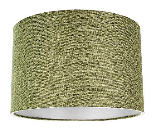 Moderna y elegante pantalla de lámpara de tambor de tela de lino liso de salvia verde oliva 60w máximo por Happy Homewares