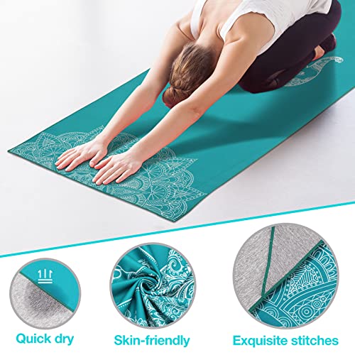 MoKo Manta de Yoga, [69,5x189cm] Toalla de Yoga Antideslizante de Poliéster y Nylon con Bolsillos de Esquina para Colchonetas de Yoga Caliente, Secado Rápido para Gimnasio Pilates Playa, Elefante Azul