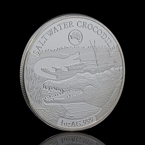 Monedas de recuerdo de las Islas Salomón chapadas en plata de cocodrilo de agua salada 1 oz.