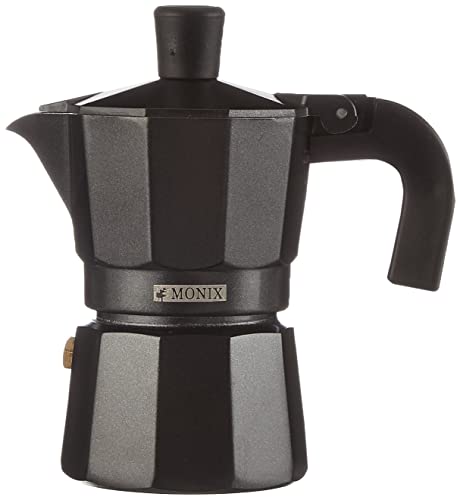 Monix Vitro Noir – Cafetera Italiana de Aluminio, Capacidad 1 Taza, Apta para Todo Tipo de cocinas Salvo inducción (Braisogona_M640001)