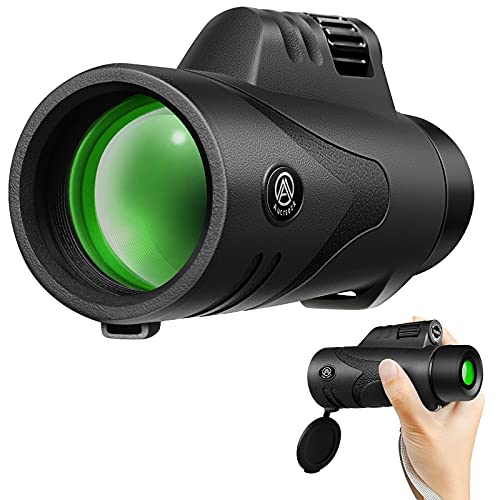 Monocular Telescopio Potente AUCRSOZK 12x42 HD Compacto Starscope Monoculares de Largo Alcance con BAK4 FMC Prisma para Observación De Aves Caza Senderismo Viajeo Exterior - Negro