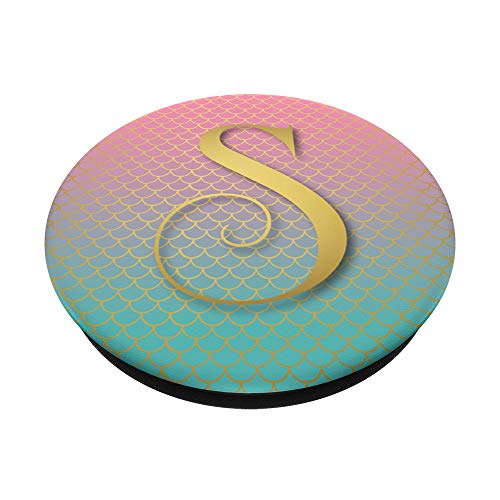 Monograma Letra S con escamas de sirena rosa y verde azulado PopSockets PopGrip Intercambiable