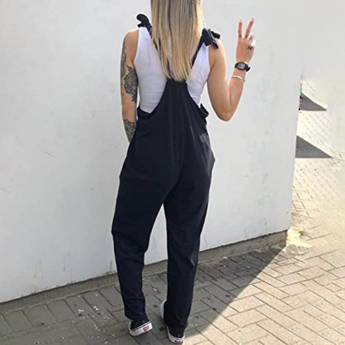 Monos de Vestir Mujer Elegantes Retro Pantalones Punk Monos Peto Sueltos Mono Estampado Pantalones Piratas Color sólido Monos Largos Casual Monos de Tirantes Negro