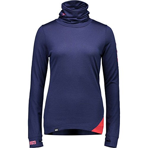 Mons Royale Mujer Cornice Rollover LS Vert Base Layer, Otoño-Invierno, Mujer, Color Navy/Raspberry, tamaño Large