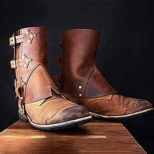 Mooke Botas De Cuero De La Pierna Cubre Gótico Retro Ajustable Caza Polainas De La Pierna Protector De La Pierna para Cosplay Soldado Samurai Pie Ecuestre Botas Cubierta,Marrón