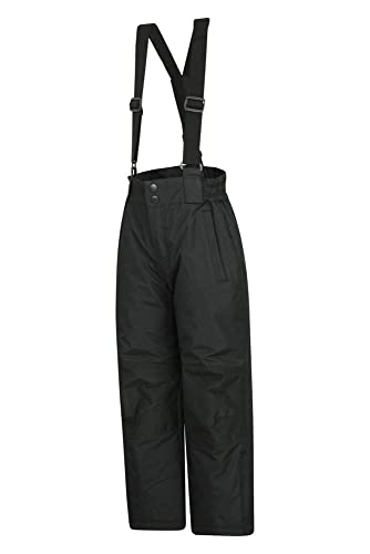 Mountain Warehouse Pantalón de esquí Raptor para niños - Rodillas reforzadas, 2 Bolsillos, pantalón Impermeable a la Nieve, Cremallera en el Tobillo y Tirantes Desmontables, Invierno Negro 11-12 Años