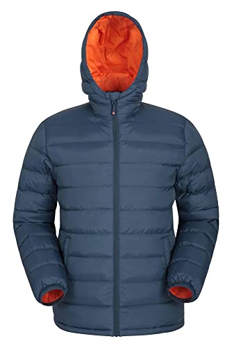 Mountain Warehouse Seasons Chaqueta Acolchada para Hombre - Chaqueta térmica Impermeable, Ligera y Aislante, con Capucha y Relleno de Microfibra - Ideal para la montaña Azul Marino L